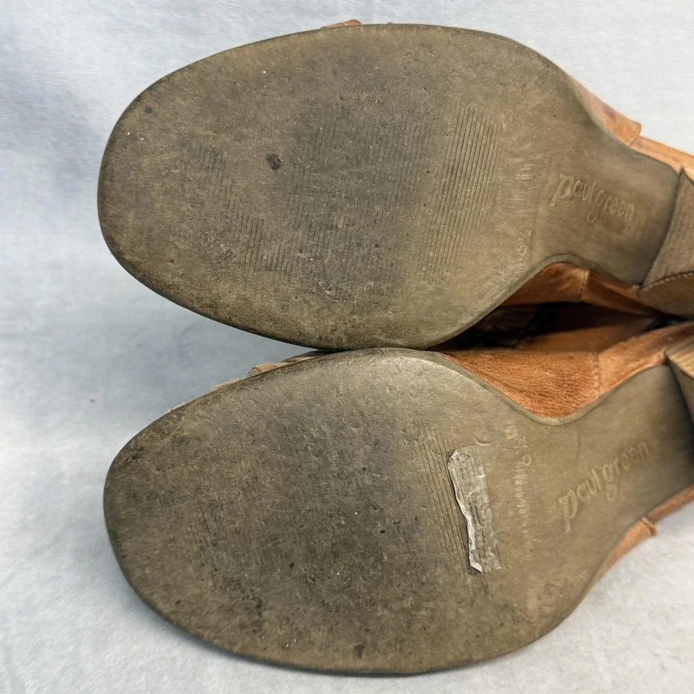 Paul Green Shoes Womens Size 6.5 Brown‎ Leather Woven Strappy Sandals Zip Heel
